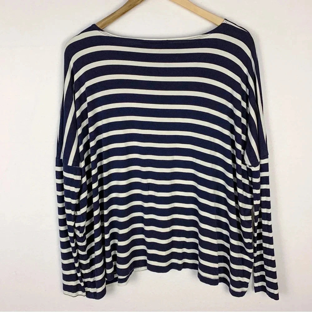 Hatch Navy and White Striped Top